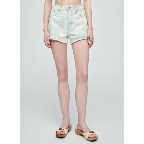 RE/DONE Womens 70s High Rise Denim Shorts 0/25 Sunbleach Blue Acid Wash NWT - Picture 1 of 13